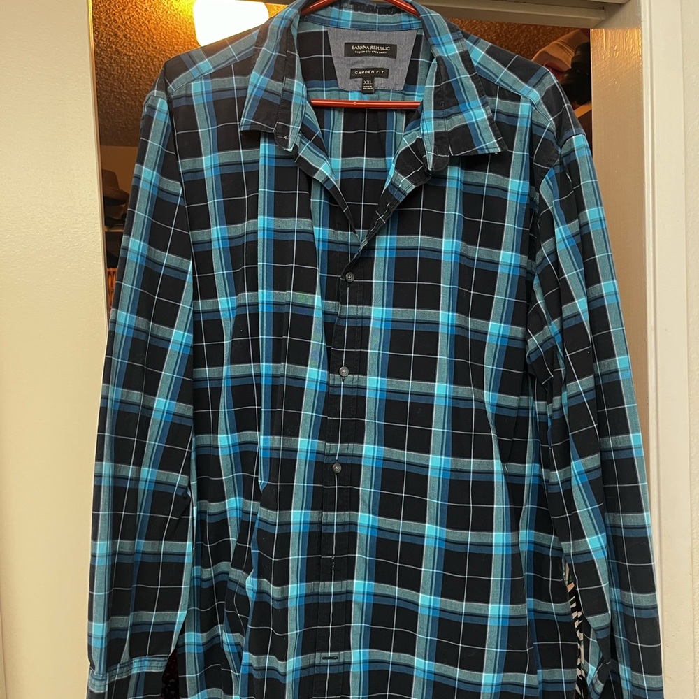Banana Republic Teal and Black Checkered Shirt